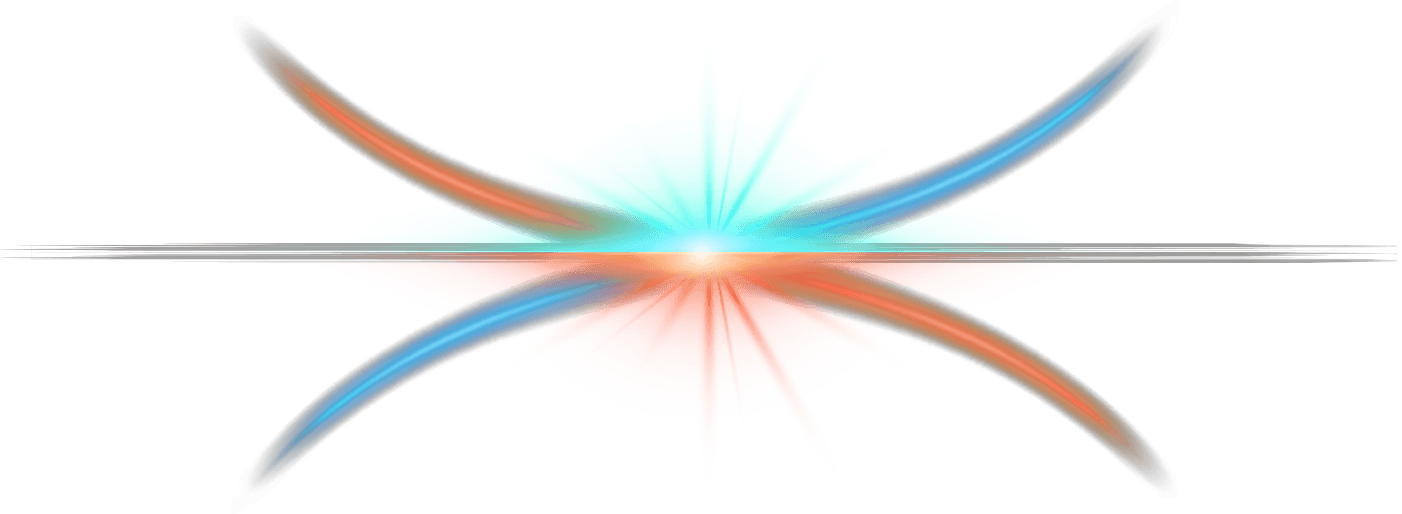 Red and blue energy streams crossing at a glowing point, illustrating heat transfer from the end product to softened water
