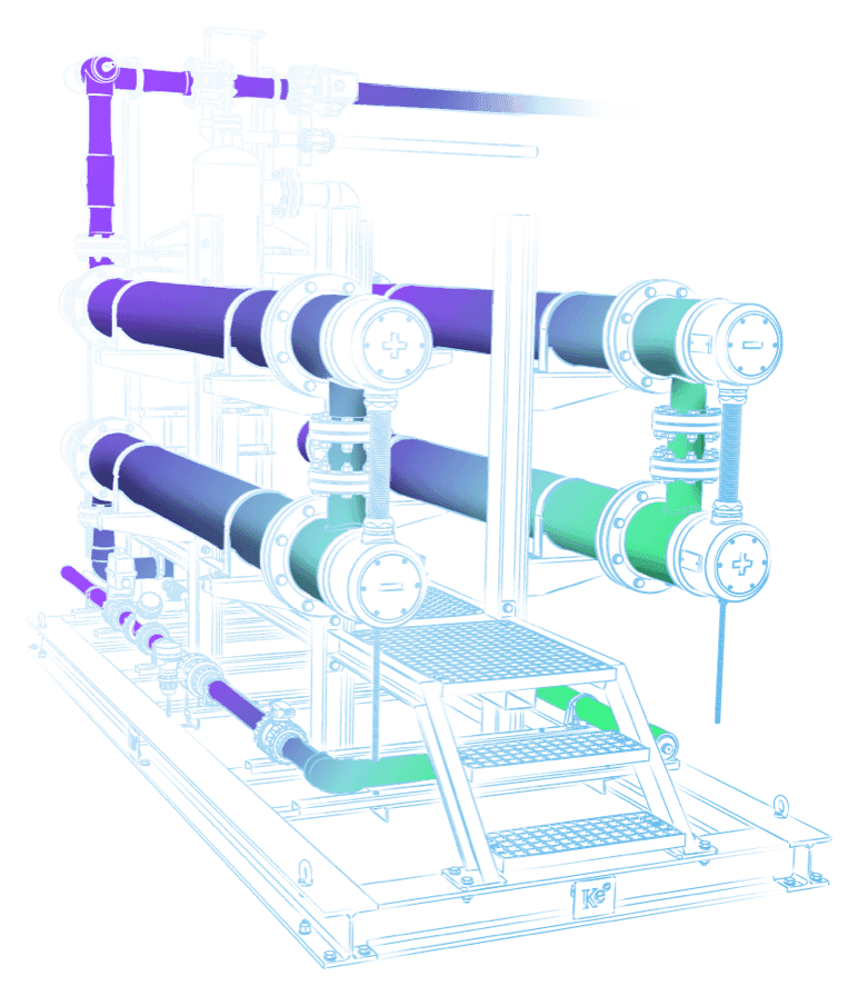Illustration of an electrolyzer unit with horizontal electrode piping