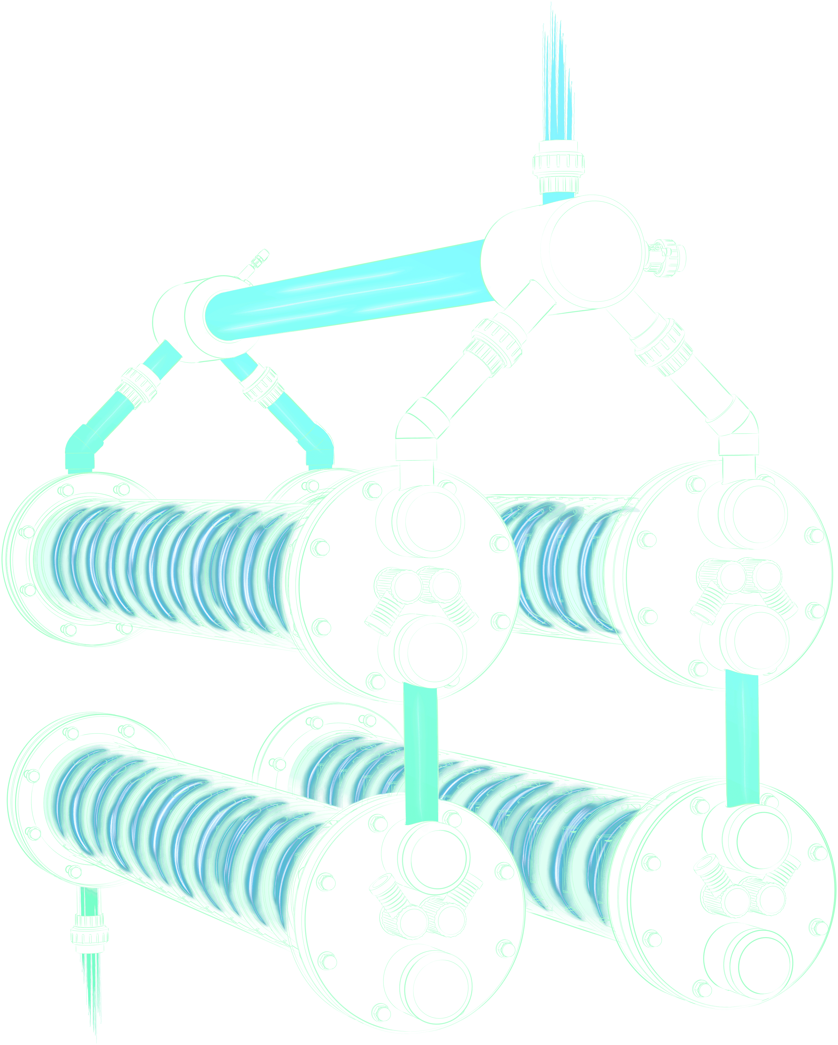 Illustration of an electrolyzer cell with vertical titanium tubes