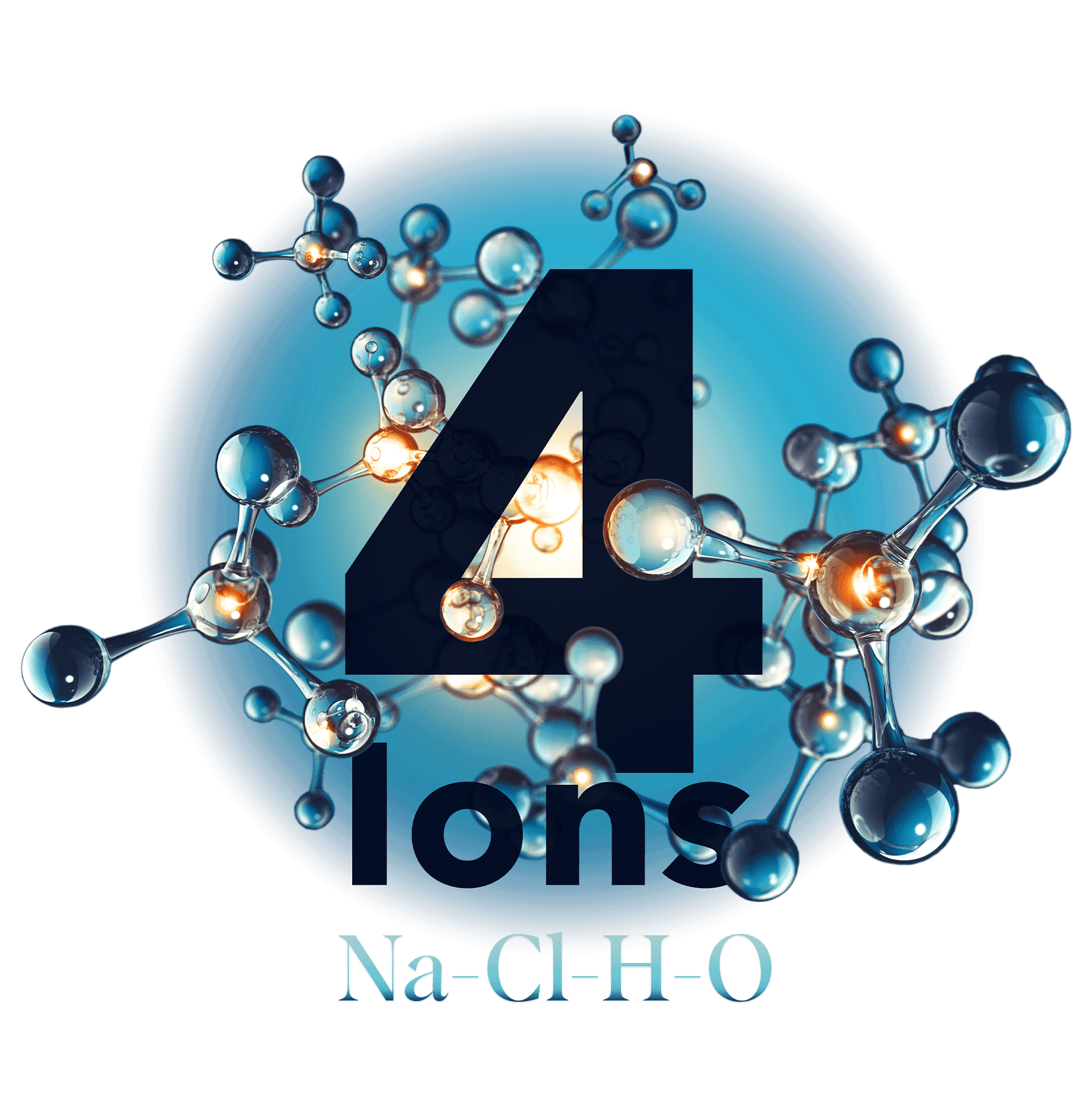 4 Ions - Na, Cl, H, O molecular structure
