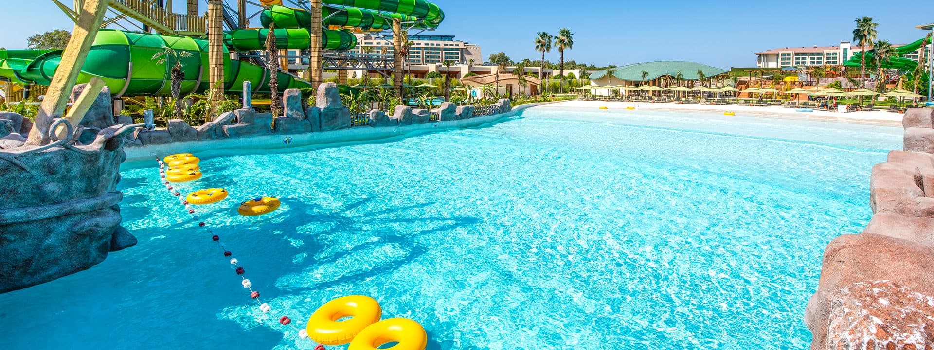 Wave pool and water slides at Regnum Carya's The Crown