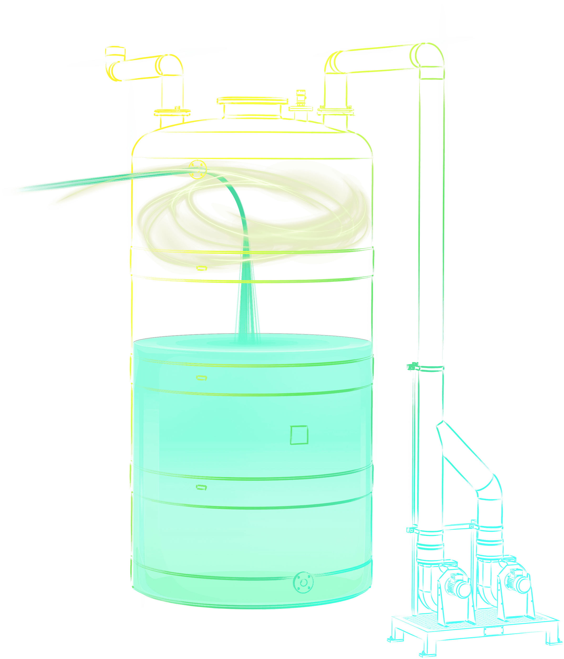 Illustration of a storage tank with hydrogen vent piping